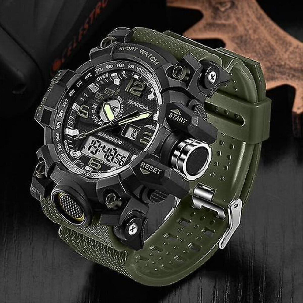 Luxury Dual Display, Military Army, Waterproof Sport Wristwatch(742 Army Green)