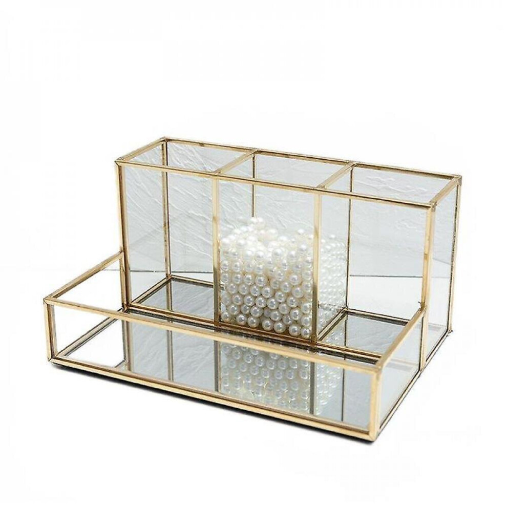 Glass Makeup Organizer Bathroom Cosmetic Organizer With Golden Covered Edge Organizers
