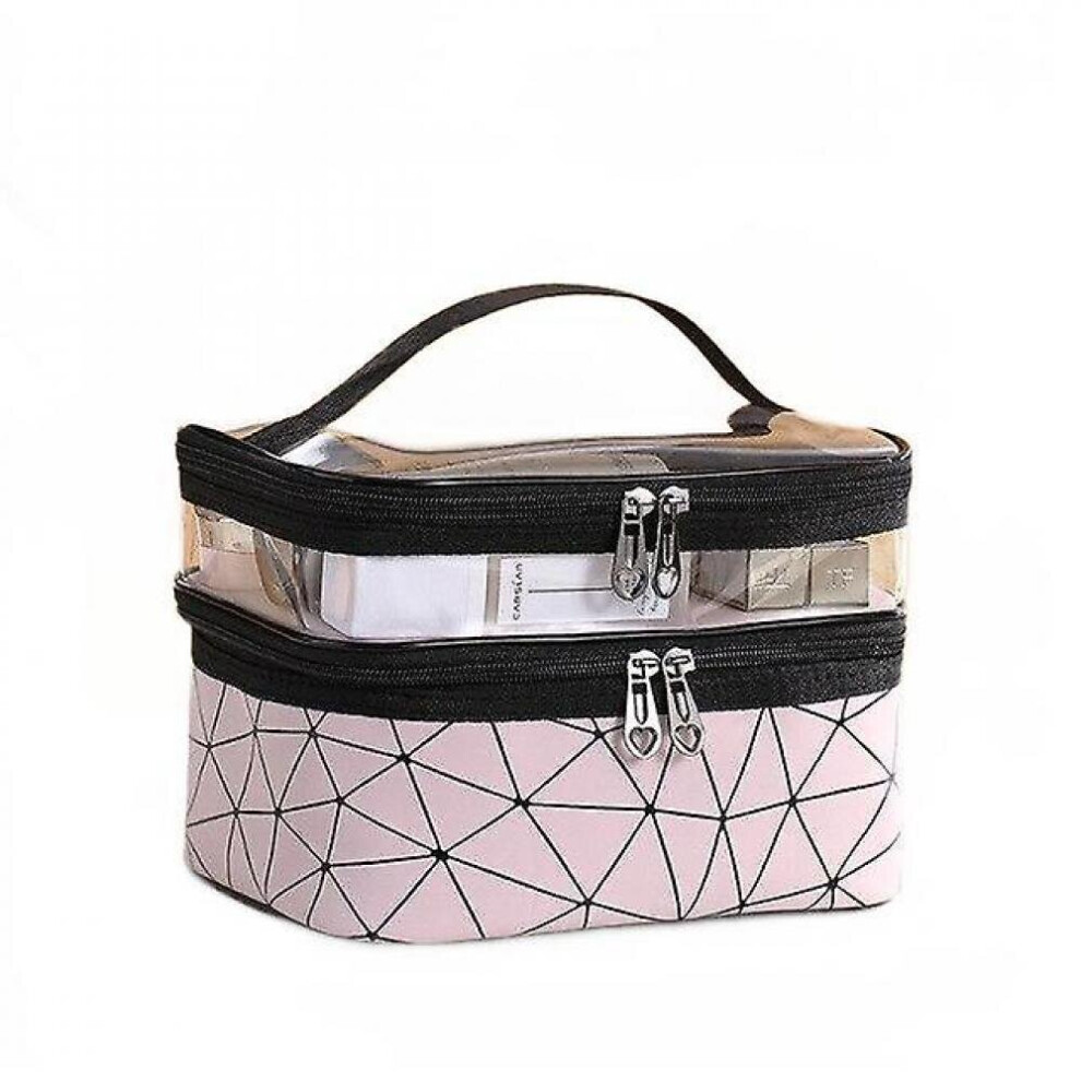 Hkhbjs Leather Geometry Women Multifunction Cosmetic Bag Toiletries Storage Organizer Cases