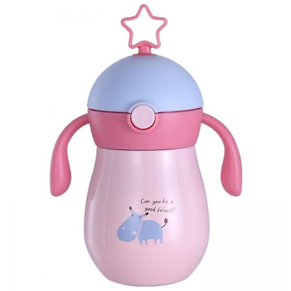 260Ml Cartoon Baby Thermos Cup Children Cup Soft Spout Straw Sippy Cup(Pink) Pink Hkhbjs
