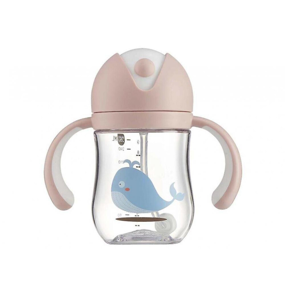 Hkhbjs Baby Sippy Strap Cup Gravity Ball Drink Water Feeding Kids Newborn Leakproof Handle Bottle(Pink)