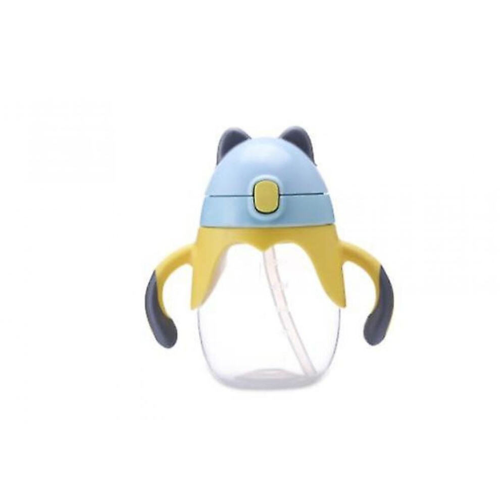 Kids Lovely Cup Cartoon Children Learn Drinking Straw Bottle With Handle Sippy Cup (Blue) Blue Hkhbjs
