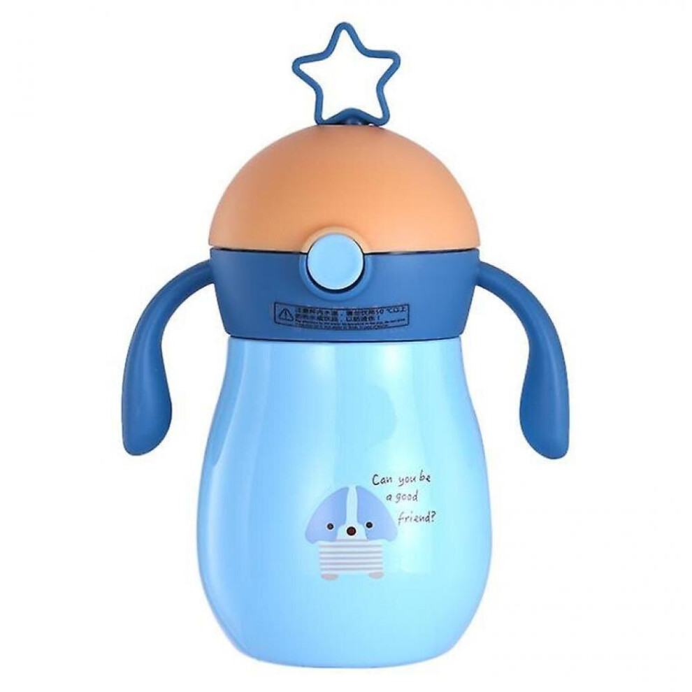 260Ml Cartoon Baby Thermos Cup Children Cup Soft Spout Straw Sippy Cup(Blue) Blue Hkhbjs