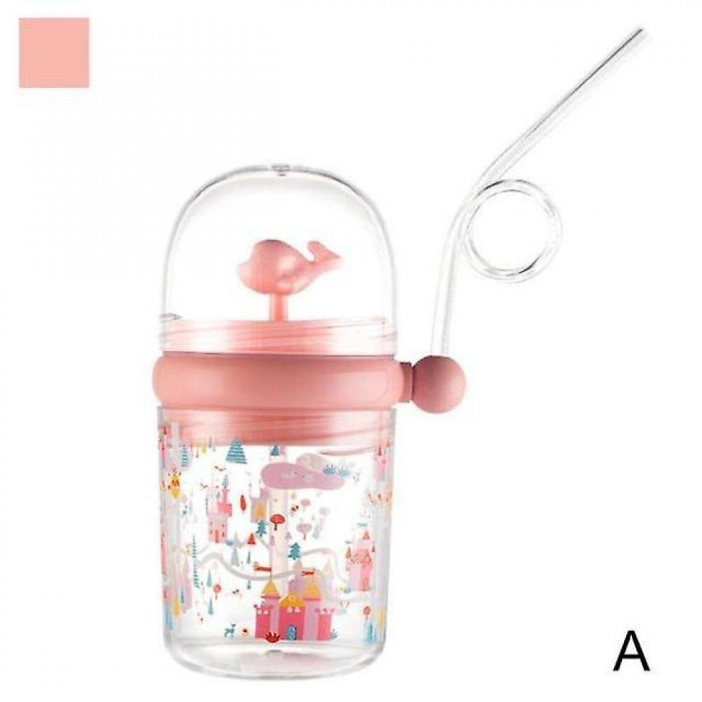 Cute Cartoon Pattern Sippy Cup Portable Children's Waterproof Cup(Cherry ) Pink Hkhbjs