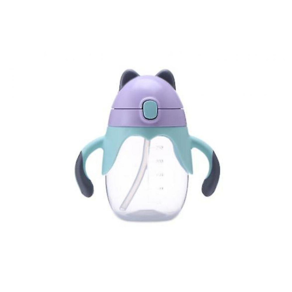 Kids Lovely Cup Cartoon Children Learn Drinking Straw Bottle With Handle Sippy Cup (Purple) Purple Hkhbjs