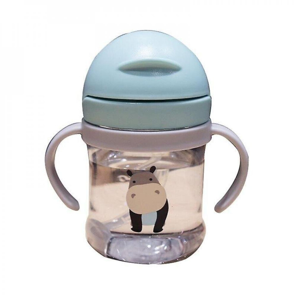 Hkhbjs 250Ml Baby Sippy Cup With Scale Plastic Water Bottle With Straw Feeding Milk Cup (Green Handle)