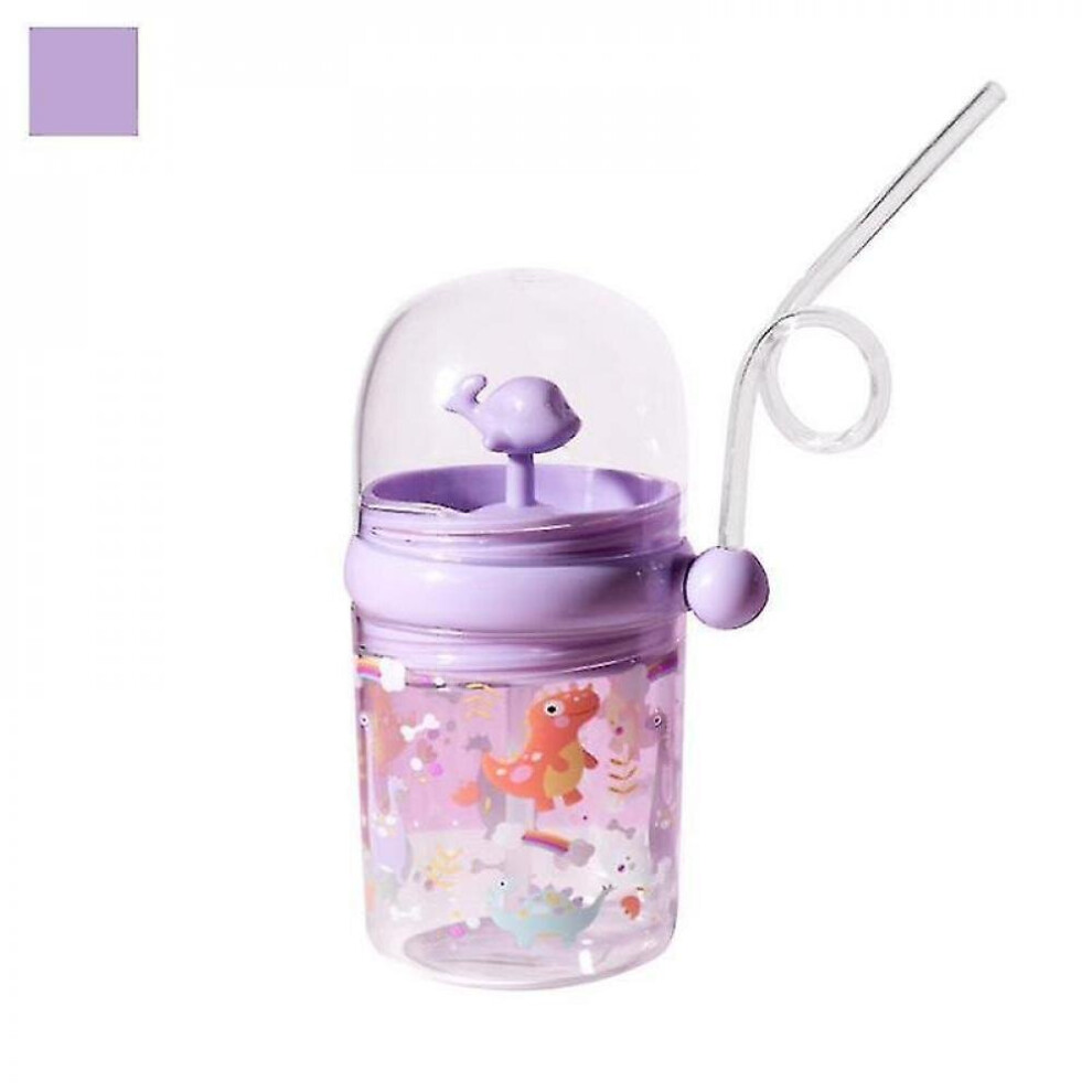 (Purple)260Ml Kids Funny Whale Water Spray Drinking Cup Cartoon Feeding Bottles With Straws Portable Purple Hkhbjs
