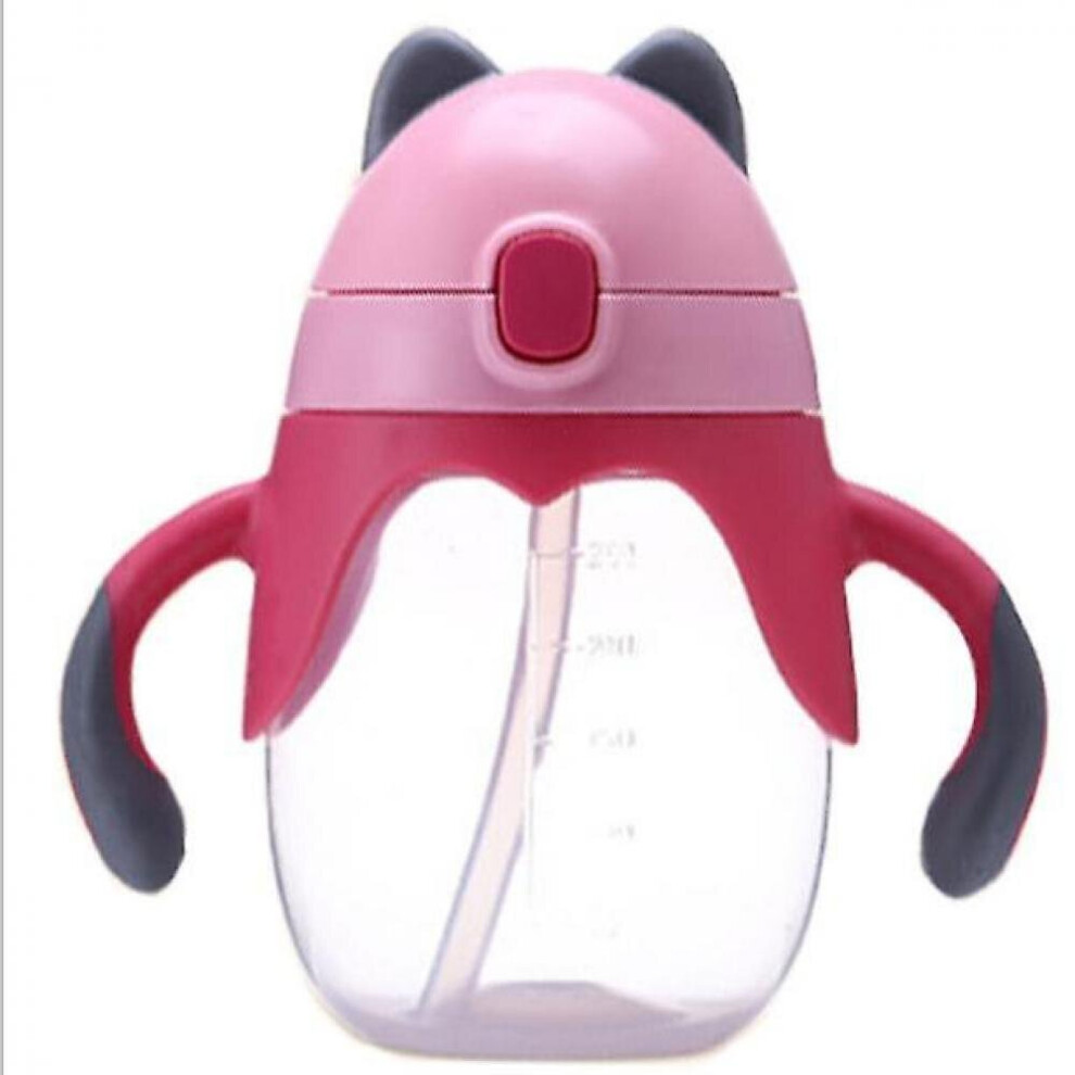 Kids Lovely Cup Cartoon Children Learn Drinking Straw Bottle With Handle Sippy Cup (Pink) Pink Hkhbjs