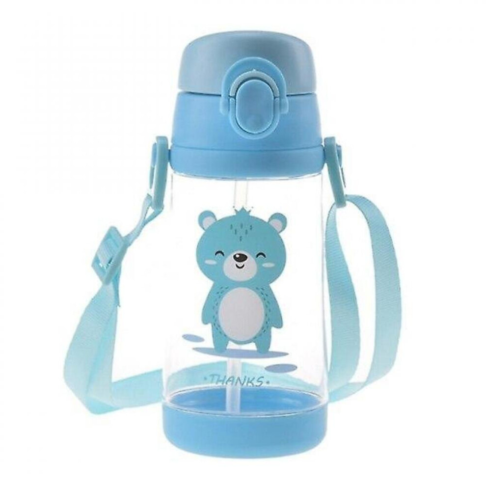 480Ml Kids Water Cup Creative Cartoon Baby Feeding Cups Straws Leakproof Water Bottles(Blue) Blue Hkhbjs