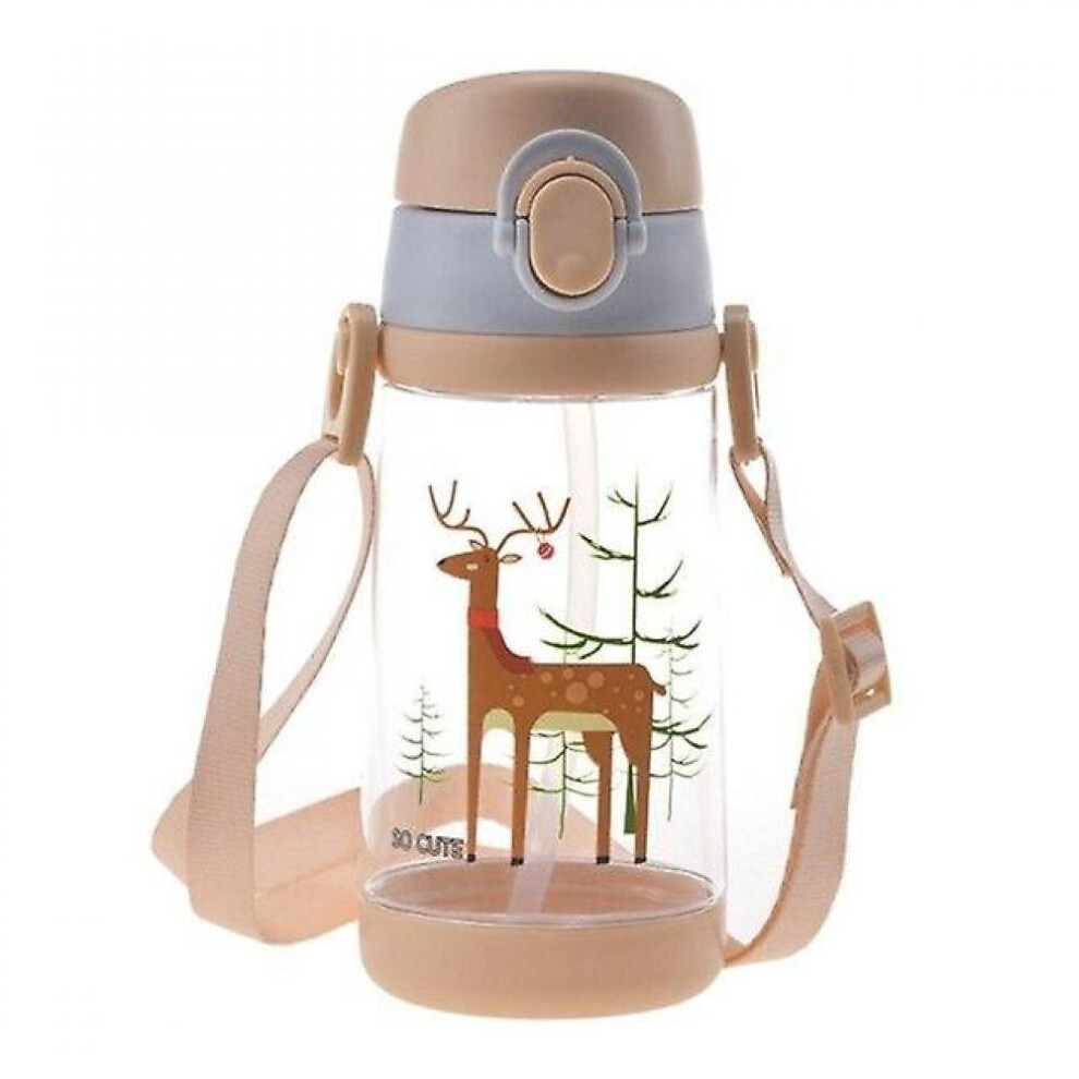 480Ml Kids Water Cup Creative Cartoon Baby Feeding Cups Straws Leakproof Water Bottles(Beige) Beige Hkhbjs