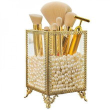 Golden Glass Cosmetic Brush Organizer Box Makeup Cosmetic Holder Make Up Boxes Bins