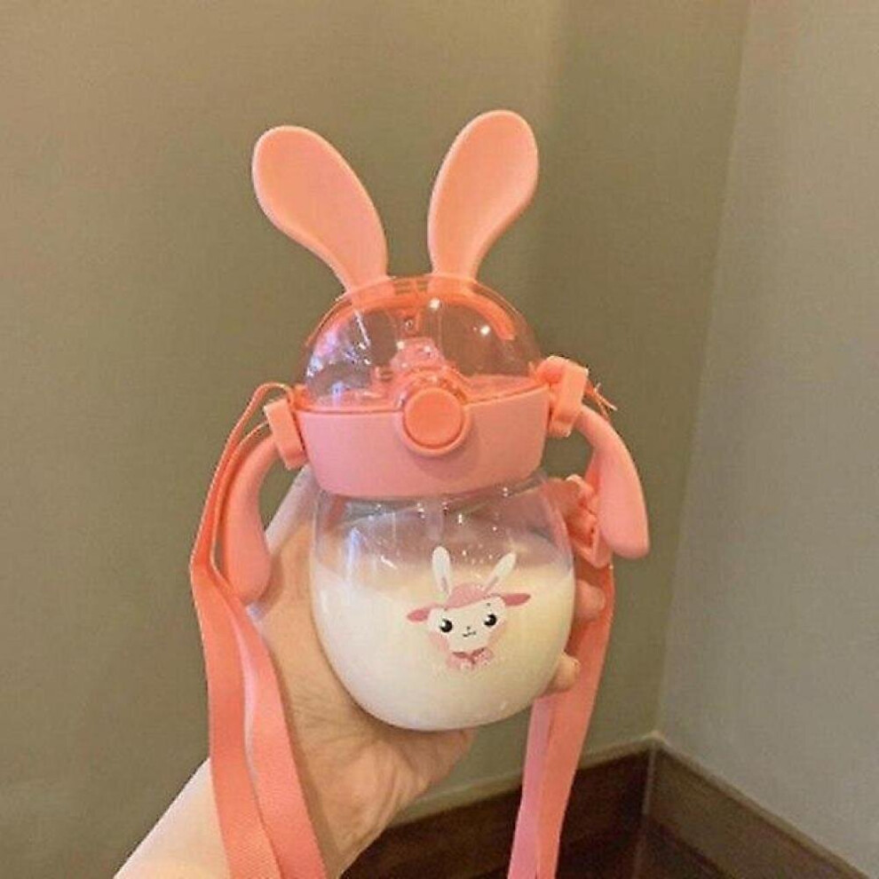 240Mlbaby Kids Lovely Cup Toddler Infant Cartoonchildren Learn Drinking Straw Bottle(Pink) Pink Hkhbjs