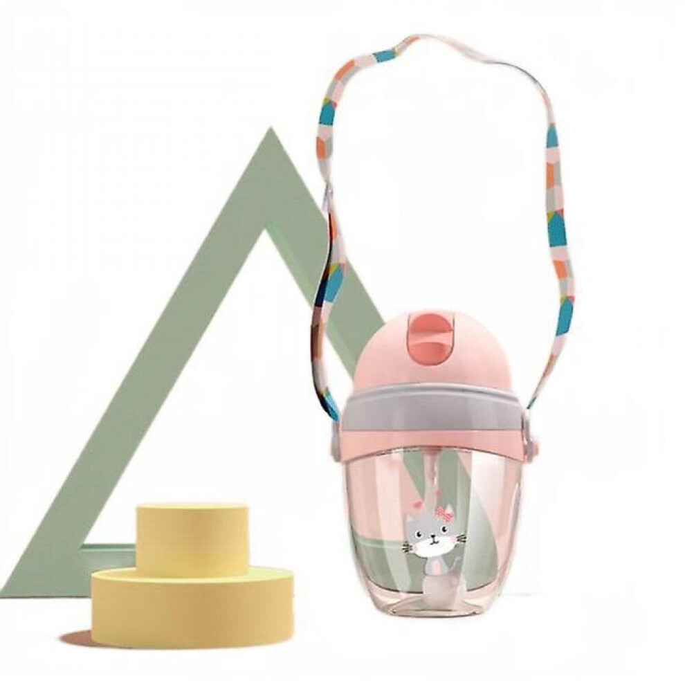 320Ml Baby Sippy Training Cup Straw Bottle Leak Proof Drinking Shoulder Strap Portable Cup(Pink) Pink Hkhbjs