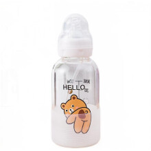 Baby Straw Glass Bottle With Scale Portable Bottles With Nipple Bpa Free(brown Bear)