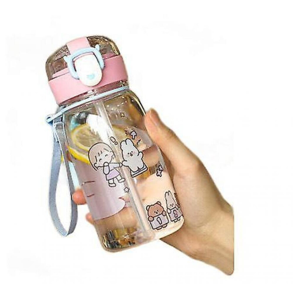 400Ml Cartoon Portable Baby Feeding Water Drink Straw Water Bottle Sippy Bottle(Pink) Pink Hkhbjs