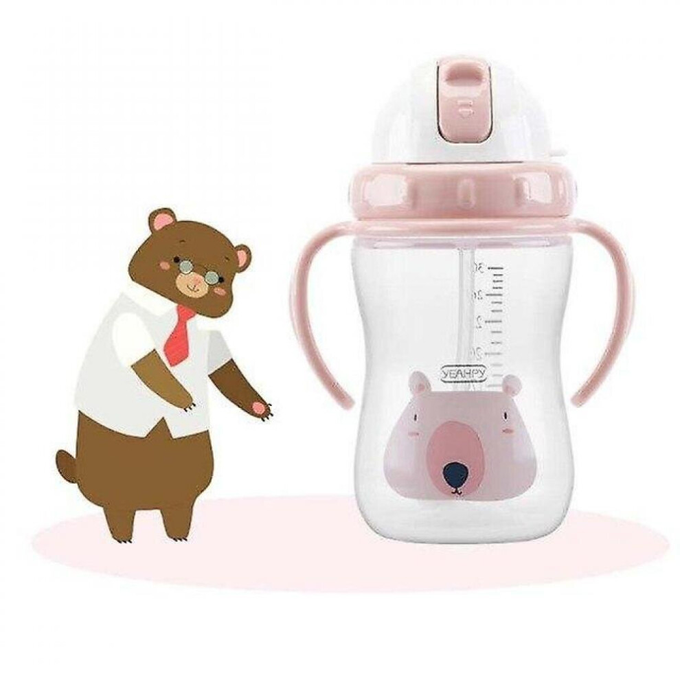 Baby Drinker Sippy Training Cup Child Mug Learn Drinking Infant Milk Water Bottle Straw(Pink) Pink Hkhbjs