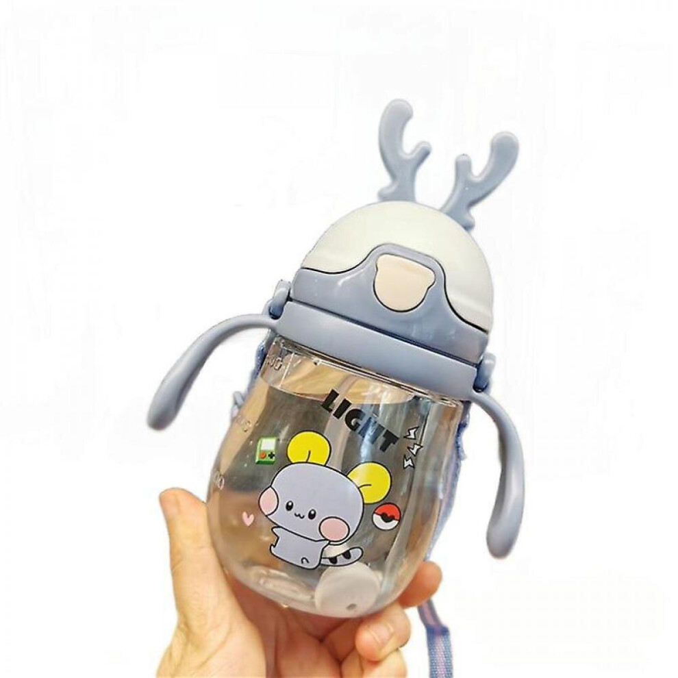 370Ml New Creative Cartoon Animal Children's Straw Feeding Baby Portable Water Bottle(Blue) Blue Hkhbjs