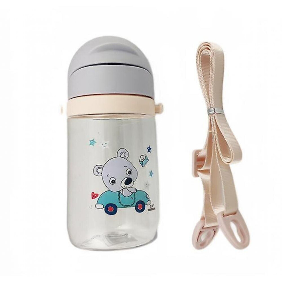 Children Cartoon Animal School Drinking Water Straw Bottle Straw Sippy Cup(Gray) Gray Hkhbjs