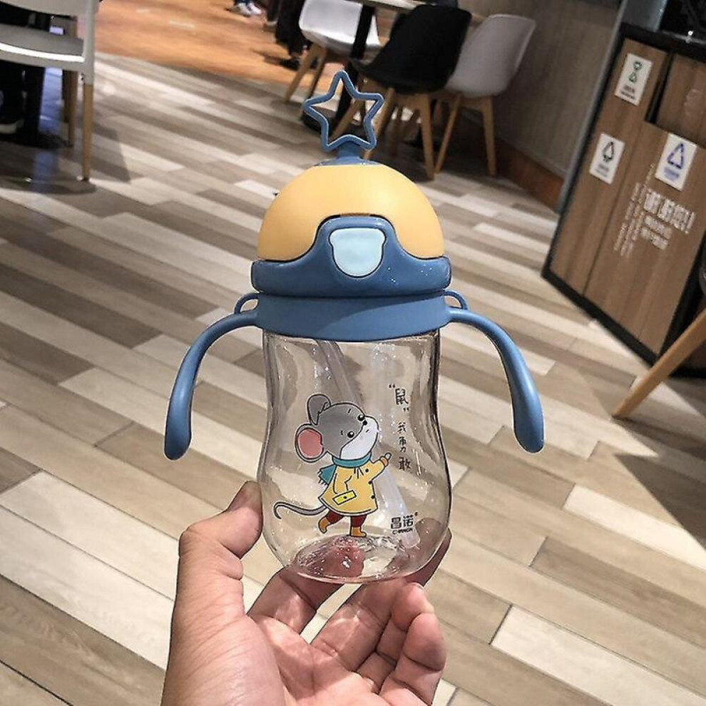 380Ml Creative Cartoon Animal Children's Water Cup Baby Learn To Drink Cup Portable Cup(Blue) Blue Hkhbjs
