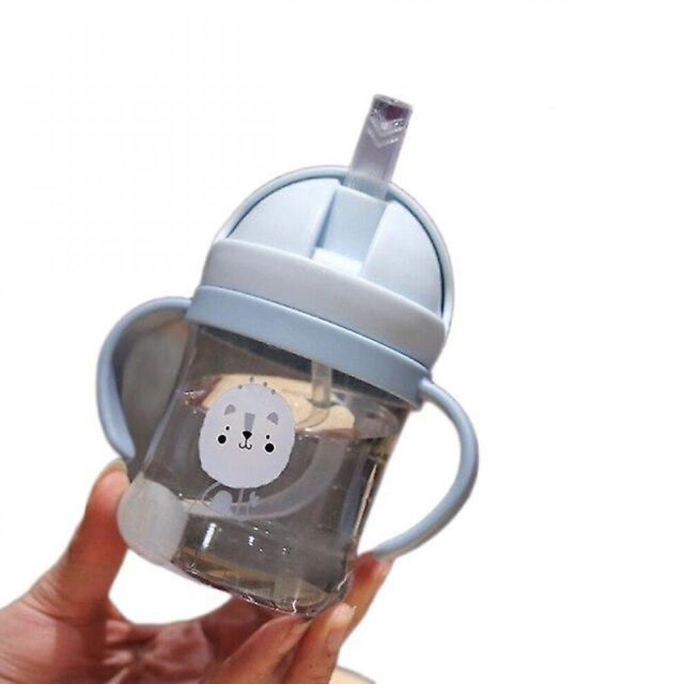 Hkhbjs 250Ml Baby Sippy Cup With Scale Plastic Water Bottle With Straw Feeding Milk Cup (Blue Handle)