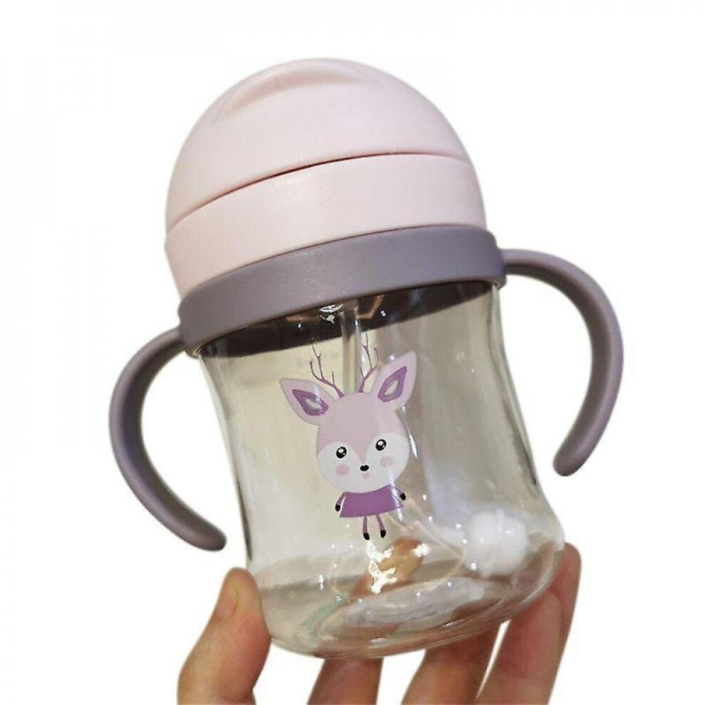 300Ml Children's Cartoon Scale Straw Cup Resistant Falling Water Bottle(Pink) Pink Hkhbjs
