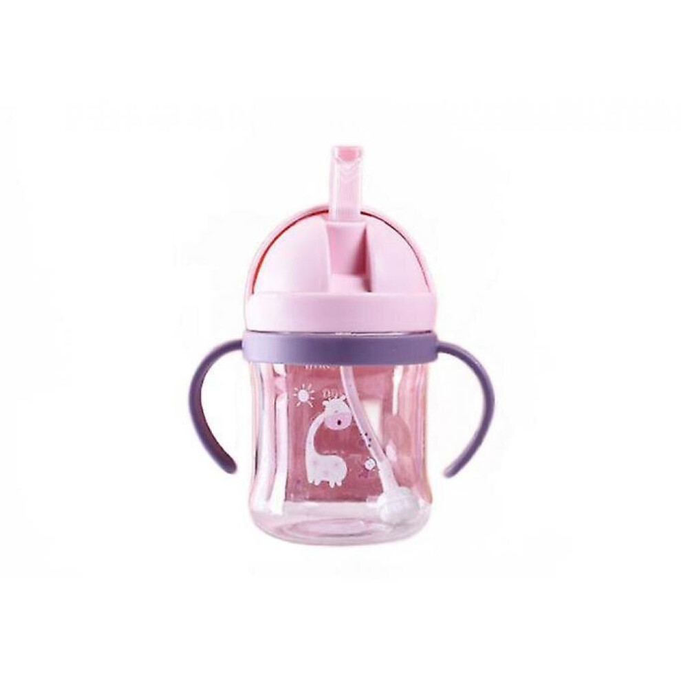 Hkhbjs 250Ml Baby Sippy Cup With Scale Plastic Water Bottle With Straw Feeding Milk Cup (Pink Handle)