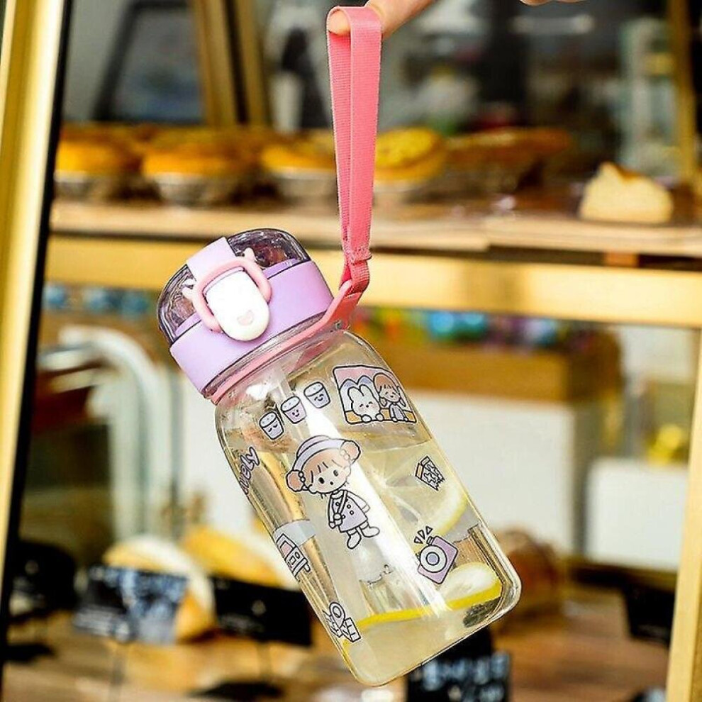 400Ml Cartoon Portable Baby Feeding Water Drink Straw Water Bottle Sippy Bottle(Purple) Purple Hkhbjs
