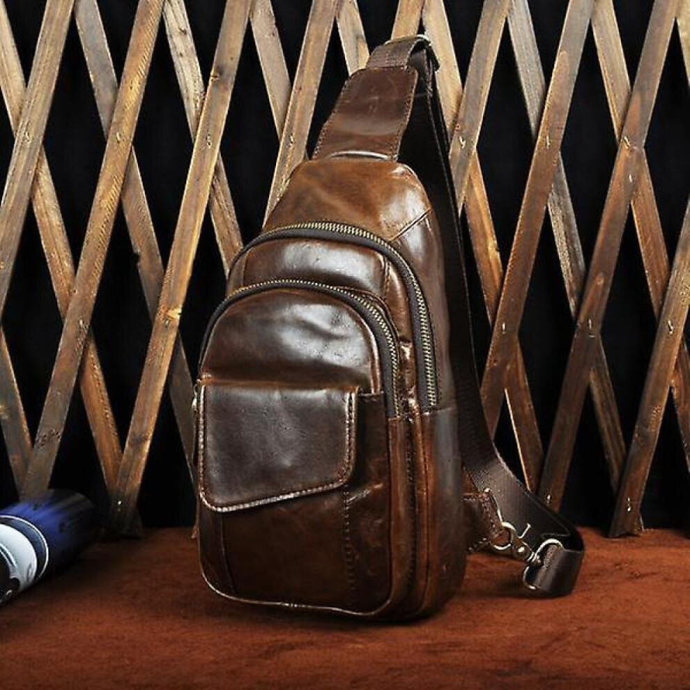 Mens Fashion Leather Casual Travel Hiking Crossbody Chest Sling Messenger Shoulder Bag