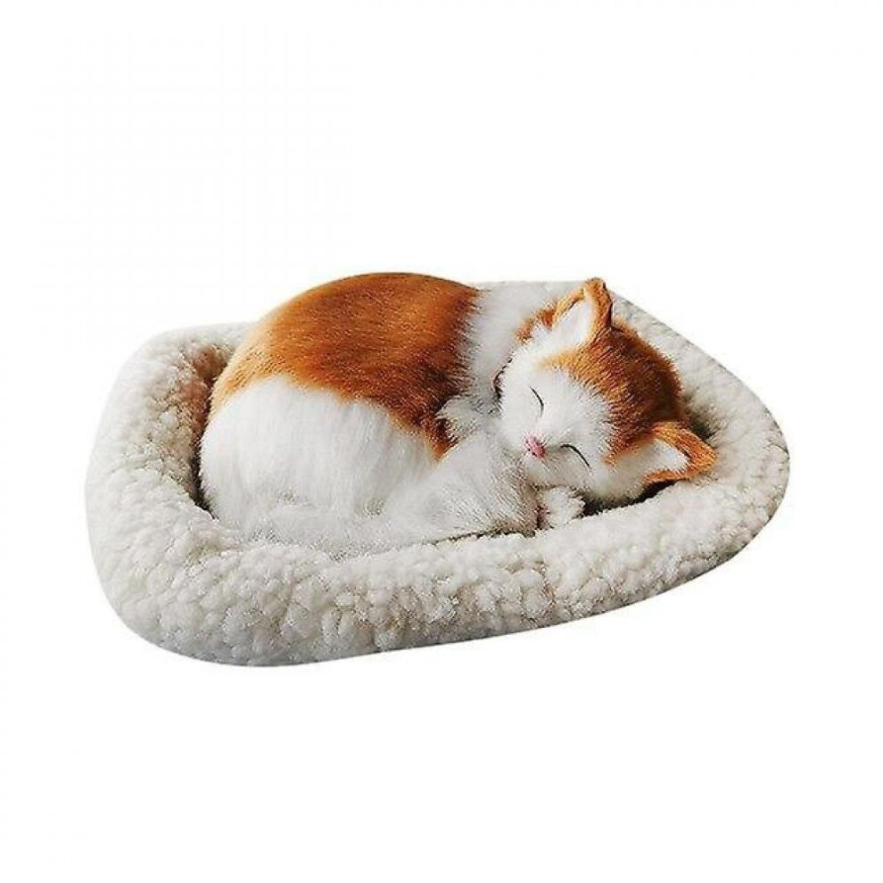 Realistic Sleeping Plush Toy Breathing Cat Furry Dog Stuffed Toy With Mat Animals Decor