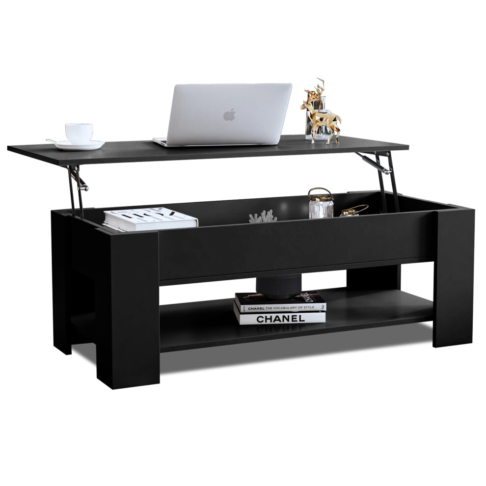 ( Lift Up Coffee Table) Wooden Coffee Table With Storage Lift Top Up Drawer Living Room Furniture Black