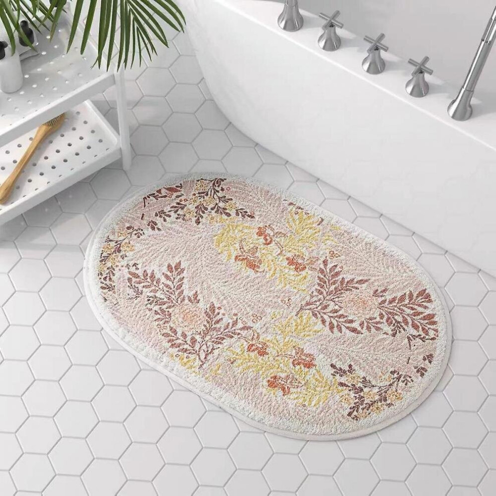 Elegant American Plant Floor Mat, Bathroom Oval Cake Floor Mat Bathroom Door Non-slip Absorbent Foot-image-OPC-P9YPNB5-NEW