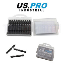 US PRO INDUSTRIAL 10-Piece PH2 50mm Impact Torsion Bits (2282) - 1/4in Hex, Magnetic Tip, S2 Steel, HRC60-61, Black Phosphate