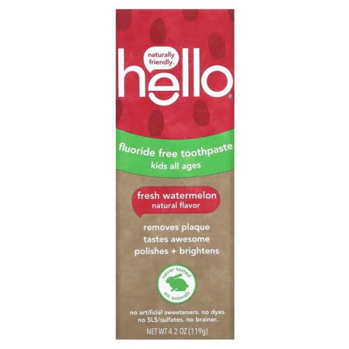 Hello, Kids, Fluoride Free Toothpaste, Watermelon, 4.2 oz (119 g) 1