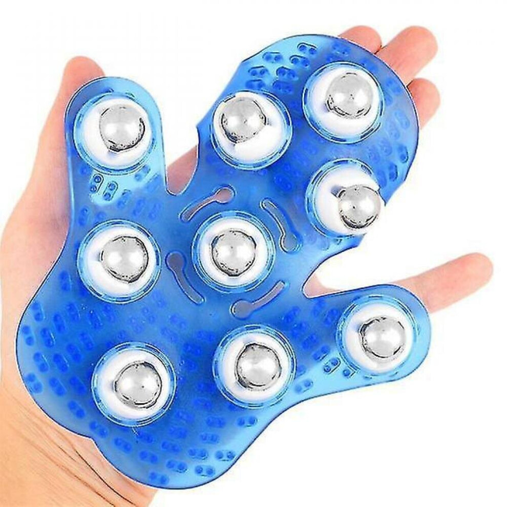 Hkhbjs 9 Balls Roller Massage Palm Shaped Body Massager Glove Stress Relief(Blue)