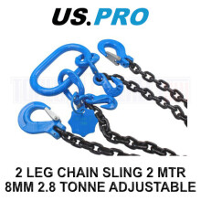 US PRO Tools 2 Leg Chain Sling - 2 Meters 8MM G80 2.8 Tonne - Adjustable 9150