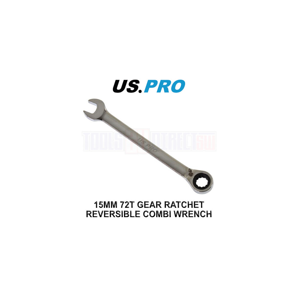 US PRO Tools 15mm Reversible Ratchet Spanner Wrench 72 Teeth Open & Ring End Wrench 3672