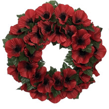 Remembrance Red Poppy Wreath 35cm - Artificial Memorial Floral, Indoor/Outdoor, Lifelike Poppies, AP1623