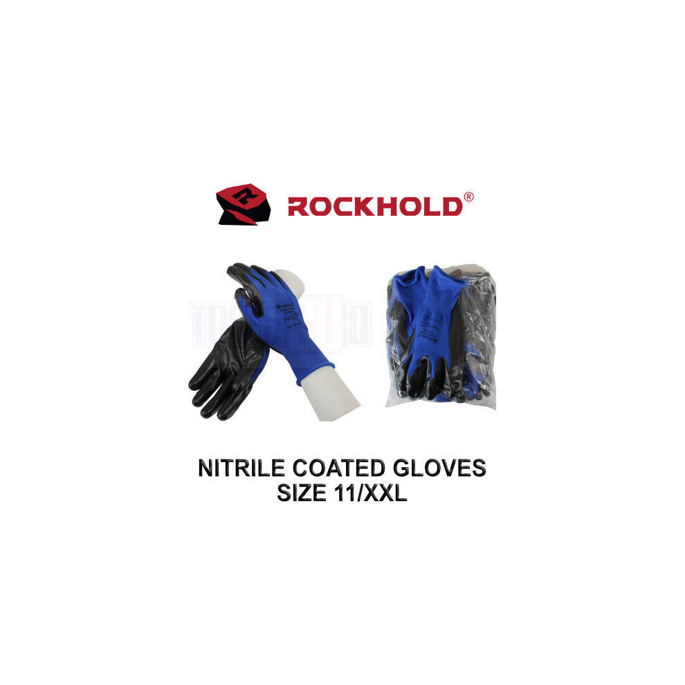 ROCKHOLD 12 Pairs Nitrile Coated Gloves Size 11/XXL Hard Wearing 90007