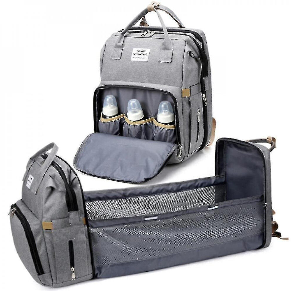 Diaper Backpack Foldable Baby Bed Large Capacity Mummy Bag With Changing Station Light/Grey Hkhbjs