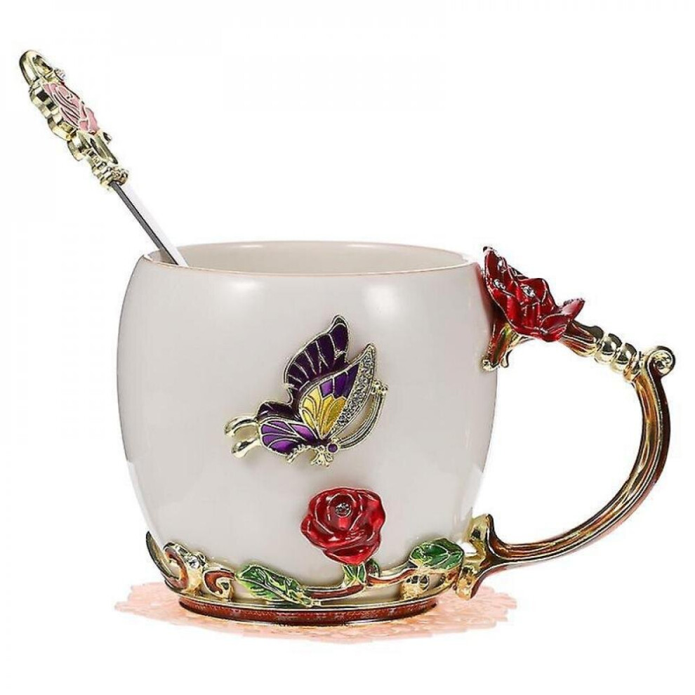 1 Set 320ml Flower Tea Mug Decorative Enamel Coffee Cup Drinking Cup Set|coffee Cups Mugs