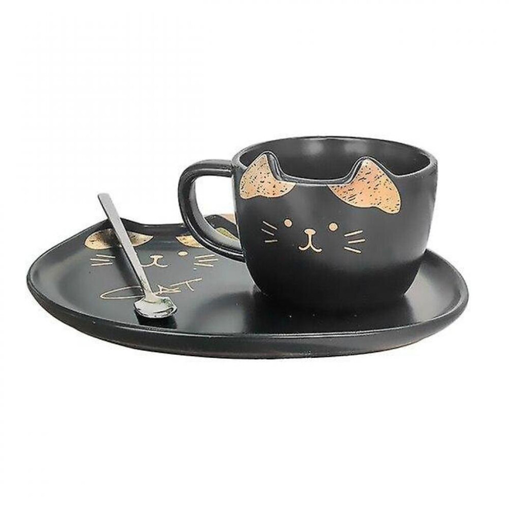 Cat Ceramic Coffee Cup Set With Mat And Lid Spoon Milk Cup Breakfast|mugs