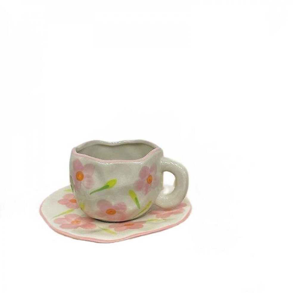 Hand-squeezed Irregular Flower Ceramic Coffee Cup Afternoon Tea Cup And Saucer Set Mug