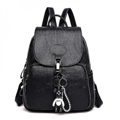 Women's Soft Leather Anti-theft Travel Backpack(black)