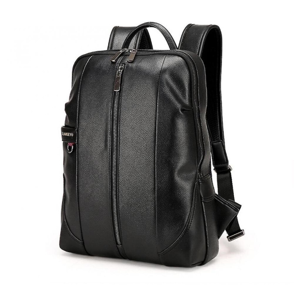 Men Business Leather Laptop Backpack Black