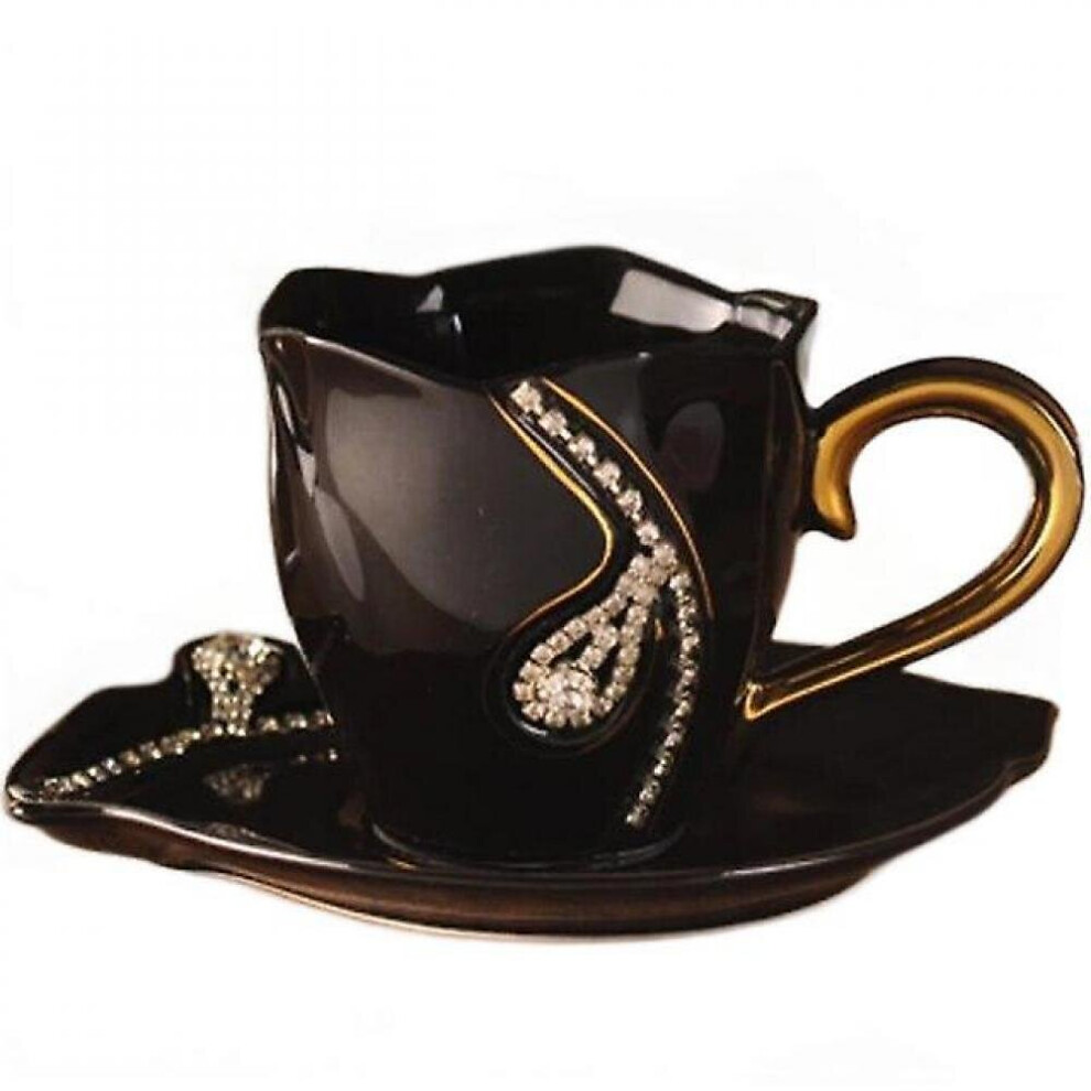 Nordic Luxury Diamond Ceramic Coffee Cup With Saucer Crystals Necklace Milk Cup Spoon Tea Cup