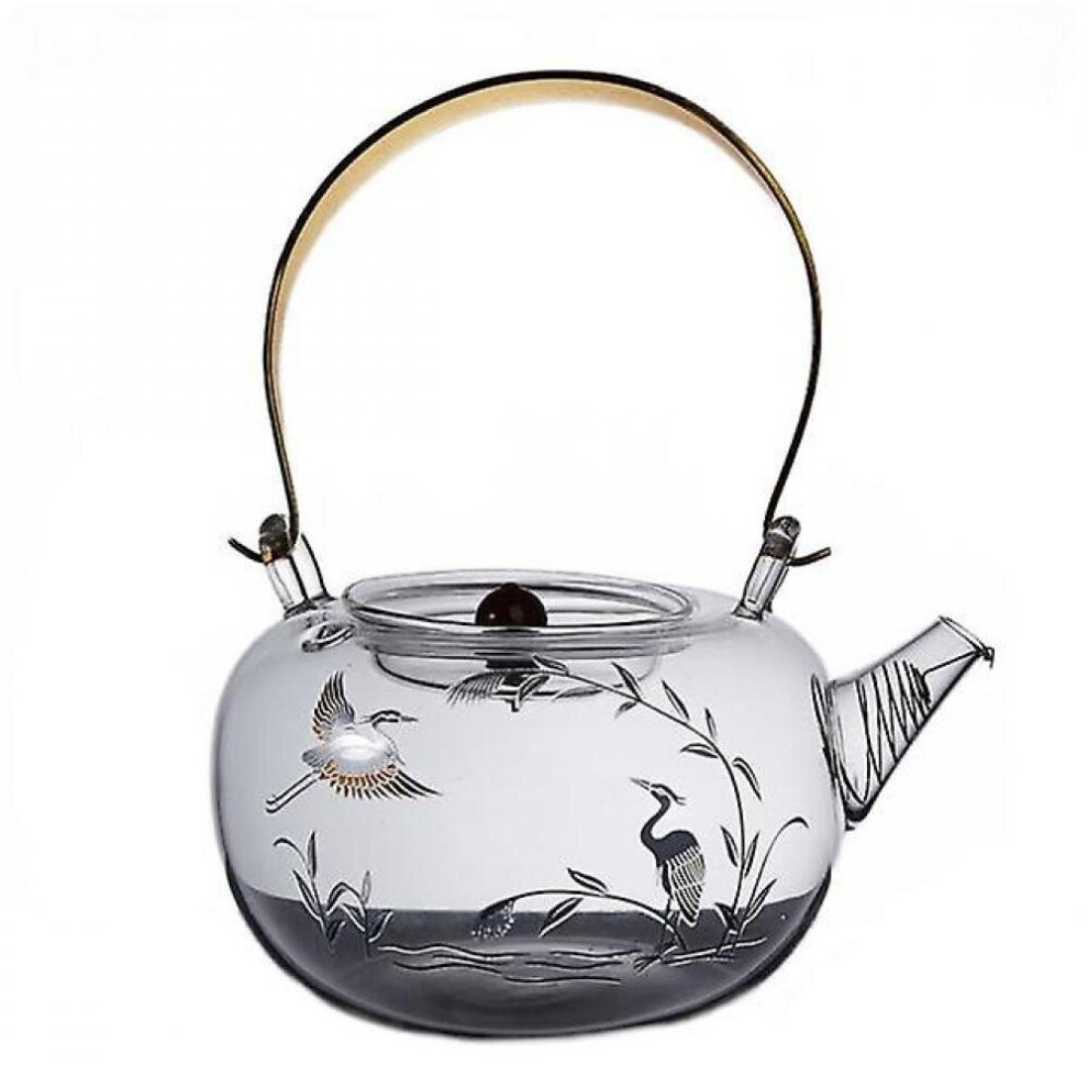 900ml Glass Kettle Electric Heating Brew Tea Pot Gold Silver Burnt Full Glass Jug