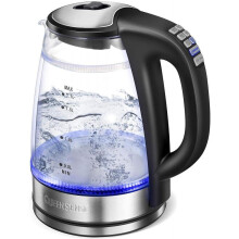 Electric Water Kettle Glass Double Wall Temperature Control Cordless With Blue Led Light