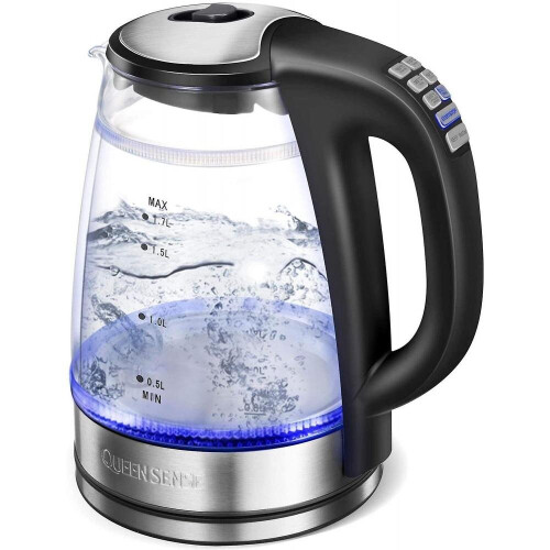 Electric Water Kettle Glass Double Wall Temperature Control Cordless With Blue Led Light