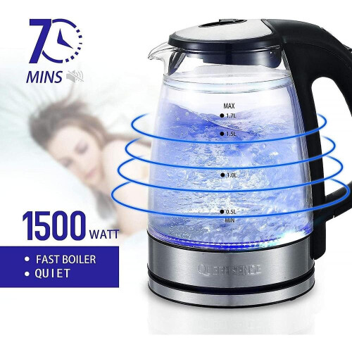 Electric Water Kettle Glass Double Wall Temperature Control Cordless With Blue Led Light 2