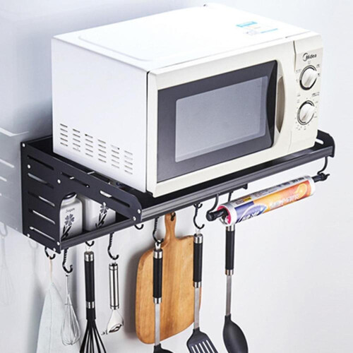 Aluminum Microwave Oven Rack Wall Mount Microwave Kitchen Desktop Organizer Holders Racks 1